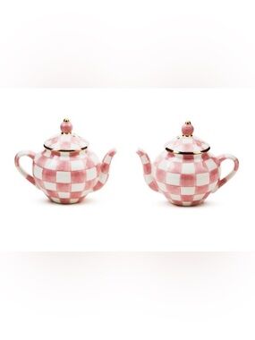 MacKenzie-Childs Rosy Check Teapot Salt & Pepper Set. NWT